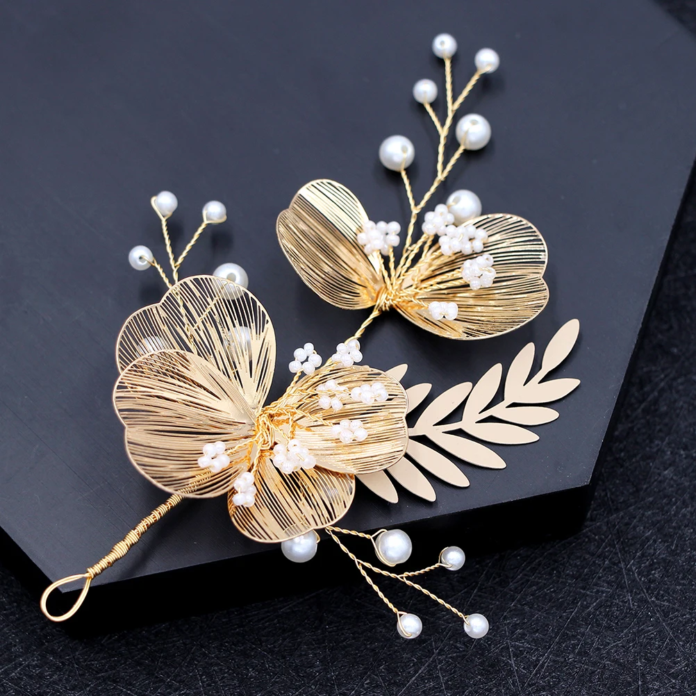 

Golden Artificial Pearl Floral Headwear Elegant Bridal Hair Accessories Wedding Hairband Headdress for Bride Hair Accessories