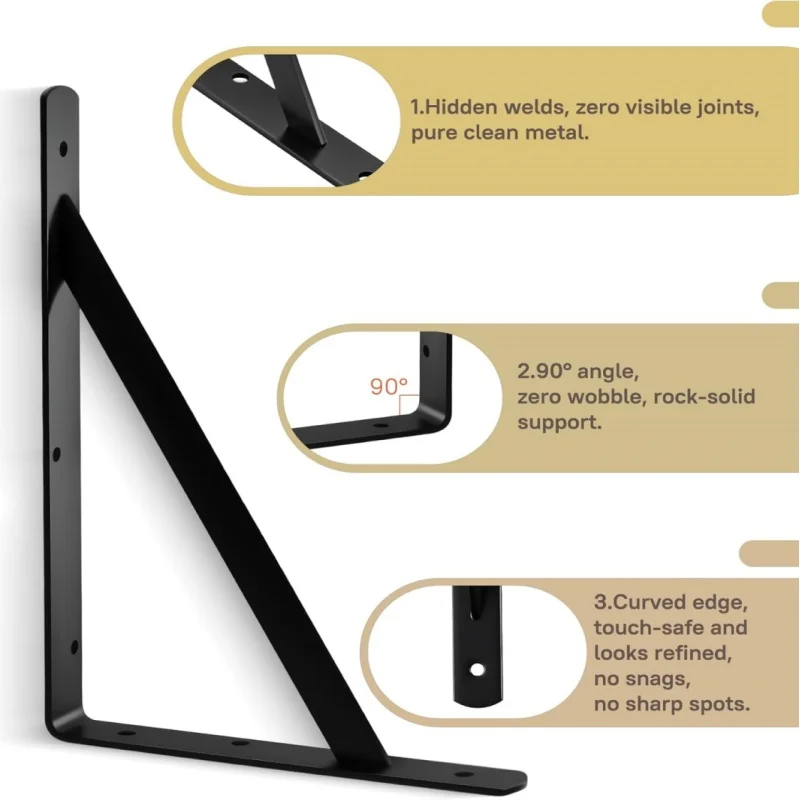 2/4/8Pcs Heavy Duty Floating Metal Shelf Brackets,6-12" L Shaped Racks,Wall Mount Shelves Support Angle Brackets,Tripod Bracket image 5