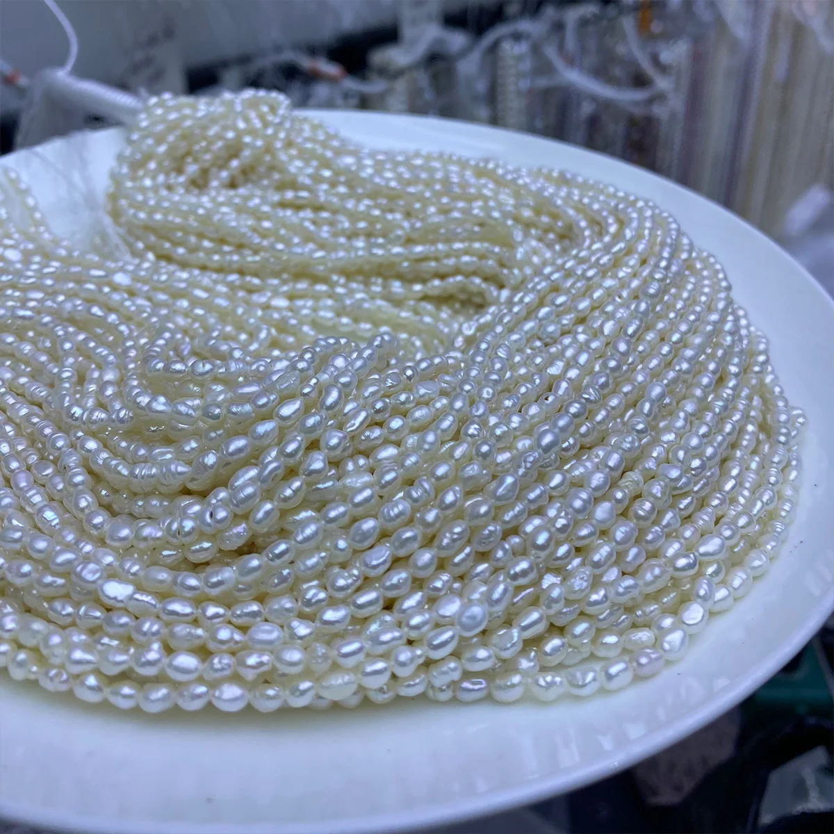 

3-4mm Threaded Rice Beads, Natural Freshwater Real Pearls, Seedless for DIY Necklace Bracelets Loose Beads Jewelry Making 35cm