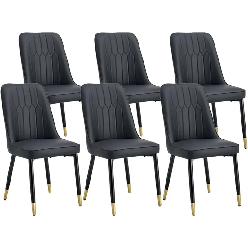 

Chairs Set of 6,Modern Dining Room Chairs,Faux Leather Dining Chairs with Thick Cushion and Metal Legs,Black Kitchen Chai