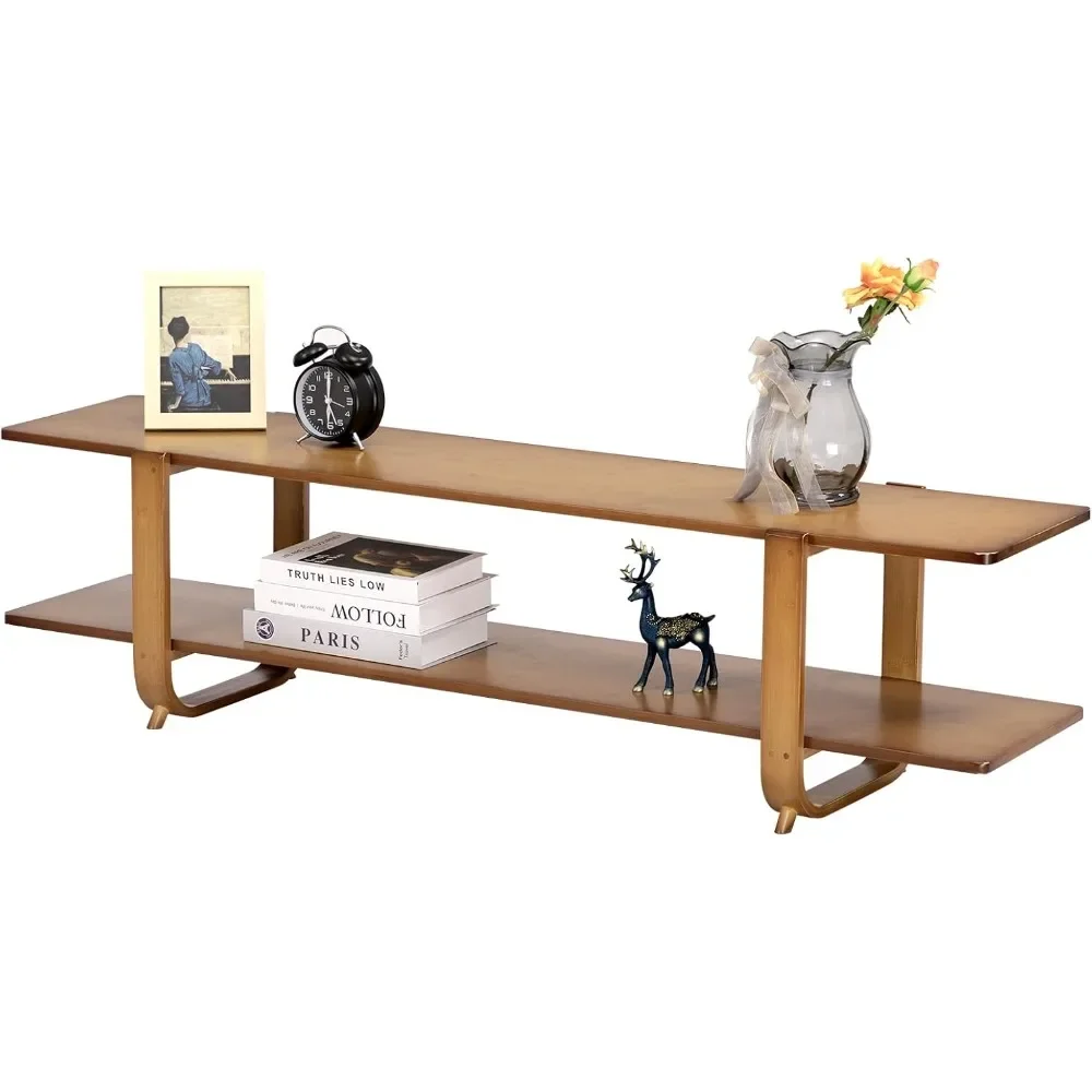 

Bamboo TV Stand with Storage for TVs up to 65'', Modern with 2 Open Shelf, Accent Media Console Table for Living Room, Bedroom