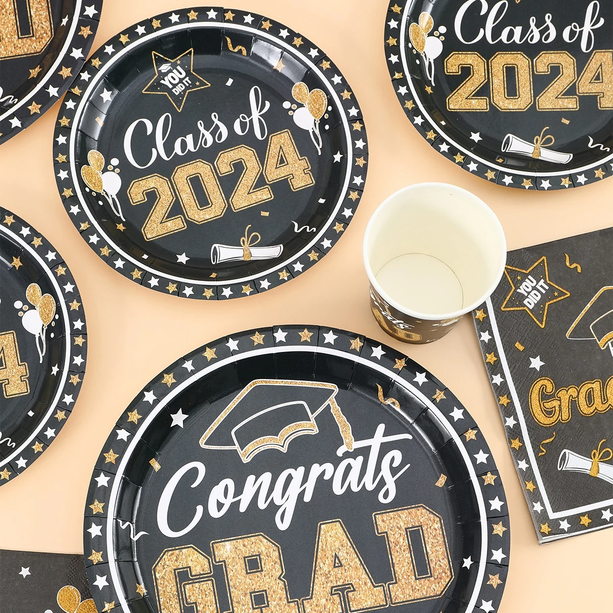 2024 Graduation Disposable Party Tableware Congrats Grad Theme Party Decoration Graduation Supplies Plates Napkins Tablecloth