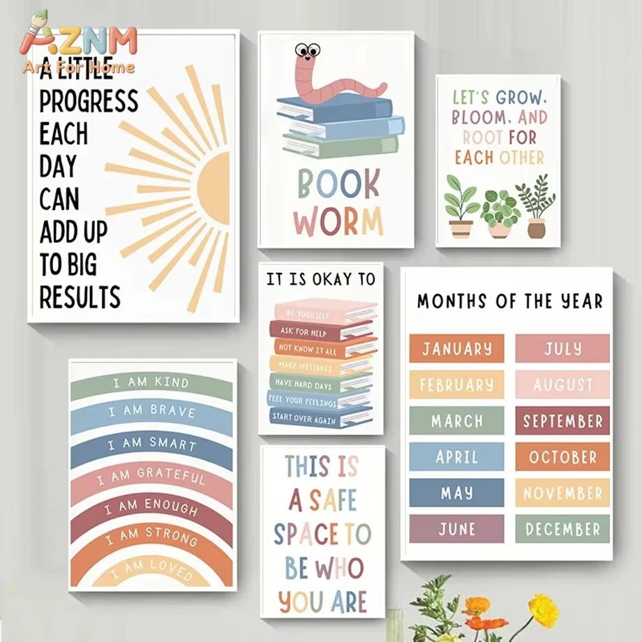 1PC Warm Simple Letter Pattern Inspirational Education Poster Canvas Painting Wall Art School Room Classroom Decor