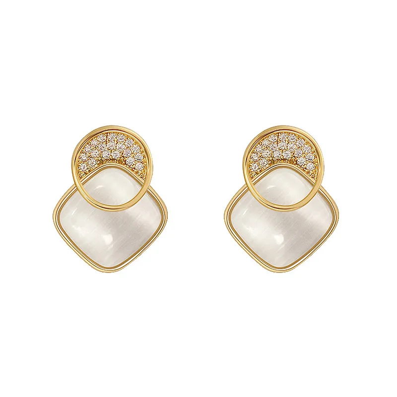Geometric Dangle Earrings Cat's Eye Stone Earring For Women Square Round Eardrop Fashion Brincos Jewelry Gifts