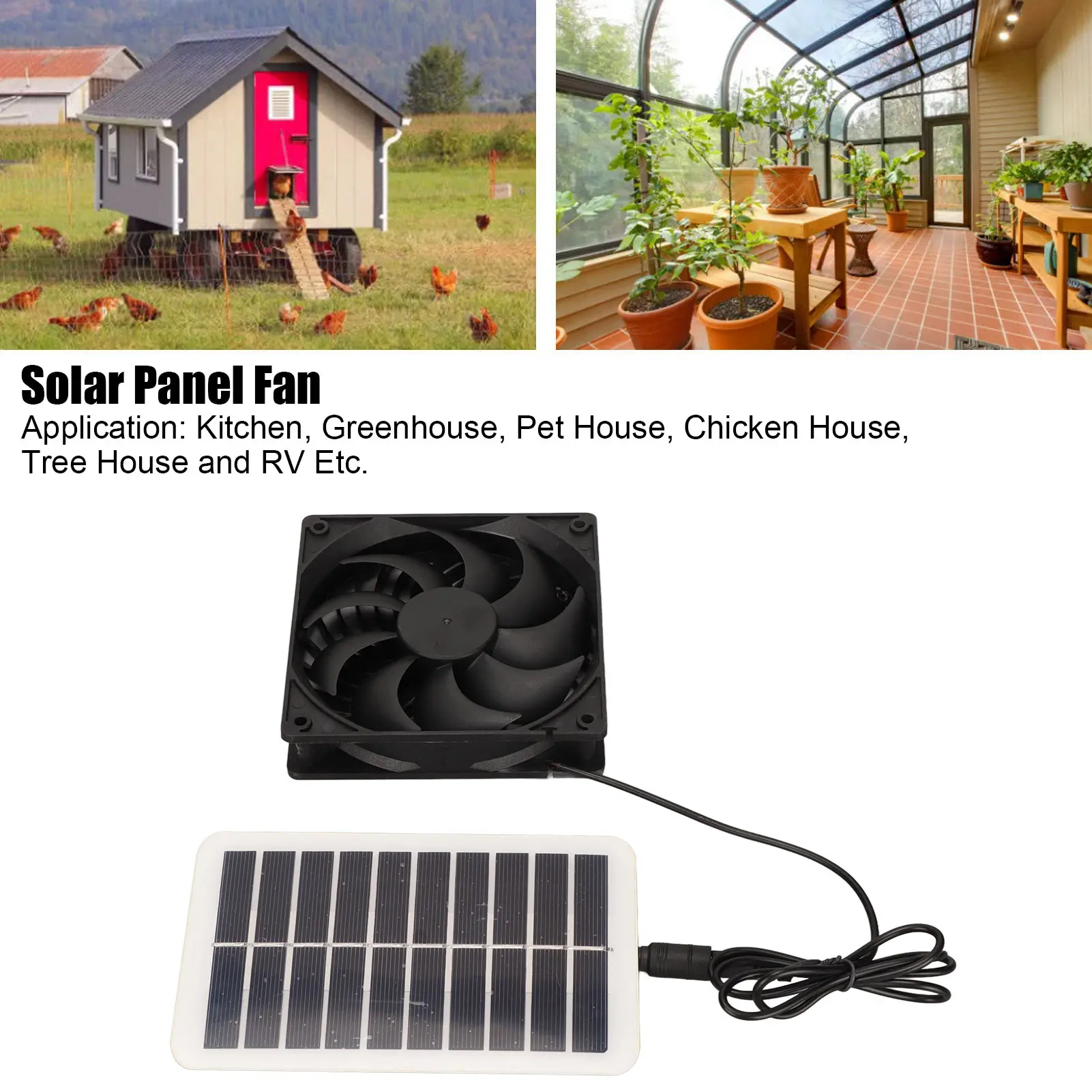 

Solar Power Panel Exhaust Fan 15W Energy Saving Odor Removal Portable Solar Powered Air Extractor for Pet Houses RVs