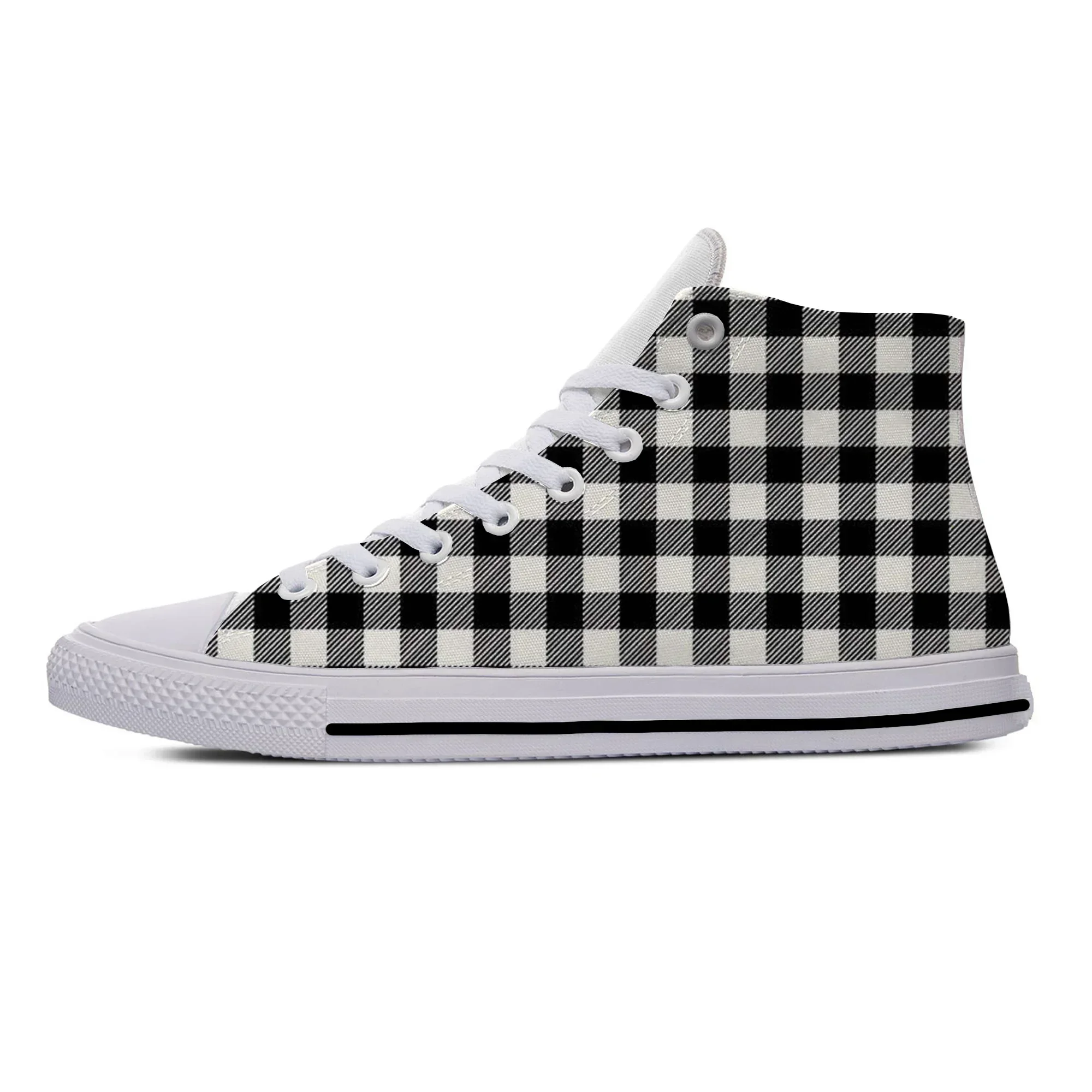 

Hot Black and White Plaid Checks Aesthetic Fashion Breathable Casual Shoes High Top Lightweight Men Women Sneakers Board Shoes