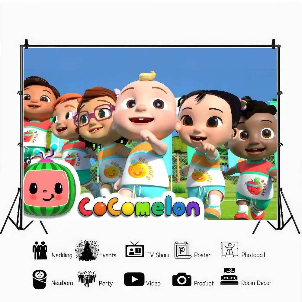 Cartoon Niedliche C-CoComelonS Baby-Hintergründe für Fotografie, Kindergeburtstag-Party-Poster, Blumen-Ballon-Dekor, Fotohintergrund – Detail 9