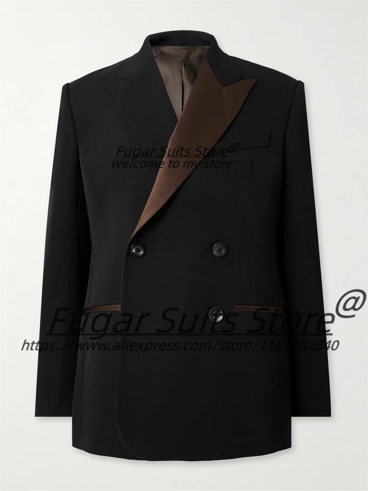 

Handsome Black High-qublity Men Suits Slim Fit Double Breasted Groom Wedding Tuxedos 2 Pcs Sets Classic Male Blazers Ropa Hombre