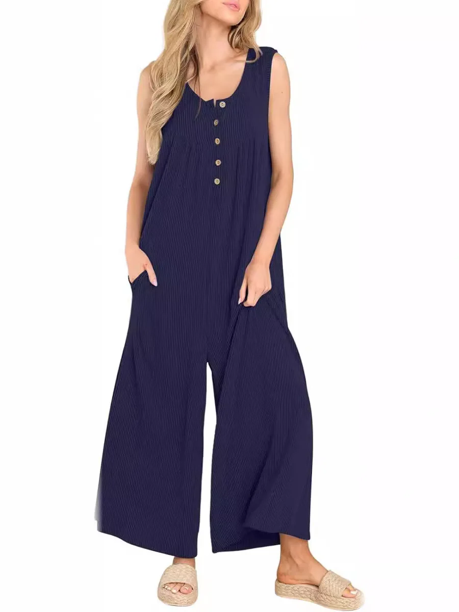 Tuta Svel casual ampia per donna Pantaloni a gamba larga a vita alta Pantaloni lunghi estivi in tessuto sottile da strada