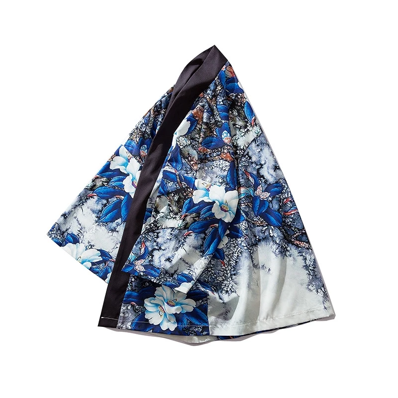 بلوزة كيمونو زرقاء على شكل زهور سترة كبيرة مقاس كبير فضفاضة للنساء والرجال أردية هاراجوكو اليابانية