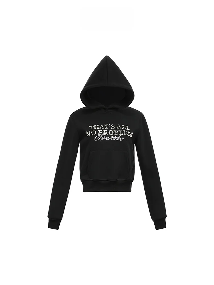 

Thiened Fce Women's Hoodie Sweatirt ort Sle Long Sve Pearl Letter Print Warm Casual Streetwear Spring Autumn