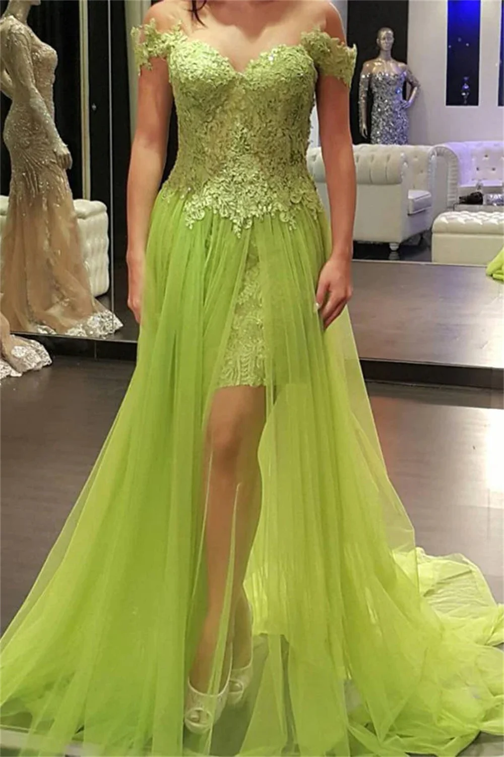 Vestido de fiesta para mujer, traje de línea A, con escote en el hombro, espalda transparente, largo hasta el suelo, para invitados de boda