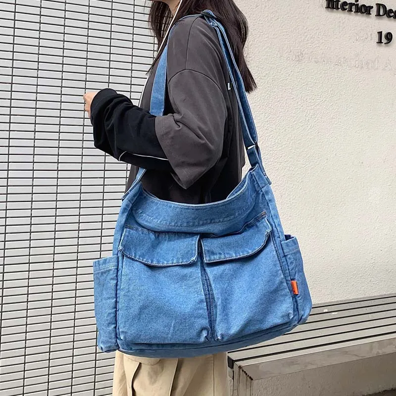 MEDIOW Preppy Style Messenger sacs pour femmes sacs à main et sacs à main de créateur de luxe 2023 nouveau en Denim plusieurs poches sac à bandoulière en tissu moyen haute qualité livraison gratuite L'expédition rapide