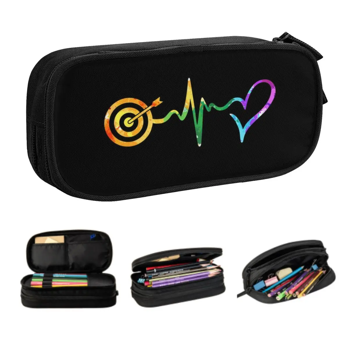 Custom Archery Heartbeat Pencil Cases for Boys Gilrs Large Storage Archer Bow Hunting Sport Pen Box Bag Stationery