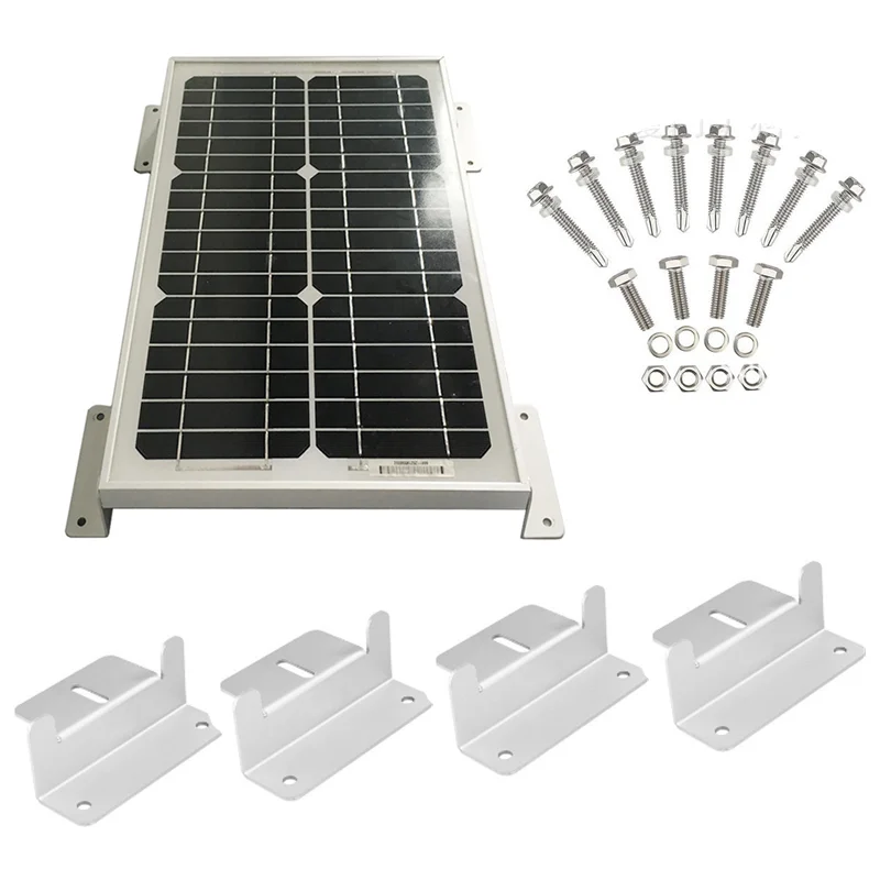 4pc Solar Panel Mounting Brackets Flat Roof Mount Kit Car Aluminum Bracket Solar System Installation Accessories With Nuts Bolts