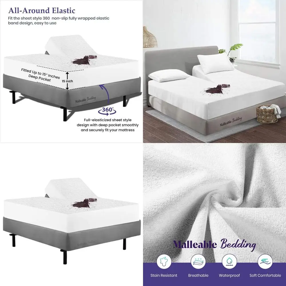 

California King Split Mattress Protector - 100% Cotton, Adjustable, 28 Down, Fits Up to 15 Pocket