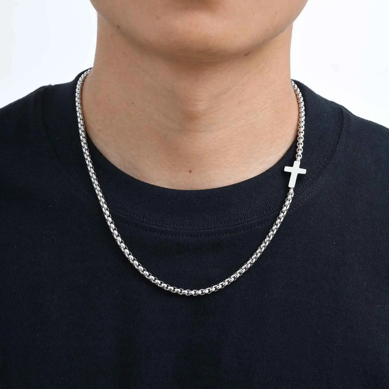 

Vnox 50cm Stainless Steel Box Chain Necklace with Cross Pendant for Men Women, Hiphop Rock Jewelry Gifts for Birthday Christmas