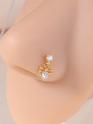 Thin Dangle Nose Studs Mini Pink CZ Heart Charm Dangle Nose Bone for Women Girl Cute Nose Piercing Jewelry Nostril Jewelry 24G