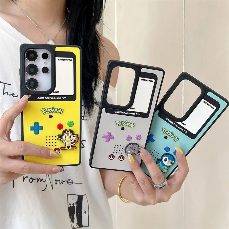 

Cute cartoon P-Pokemon Meowth Piplup Emboss Phone Case For Samsung A53 A54 A55 A52 A13 A14 A15 A23 A24 A34 A05 P-Pokemon Cover