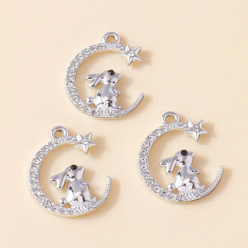Leslie 10 Stück exquisiter Kristall-Anhänger mit Halbmond-Kaninchen-Motiv für Halskette, Armband, Ohrringe, Damenschmuck, Zubehör zum Selbermachen – Detail 2