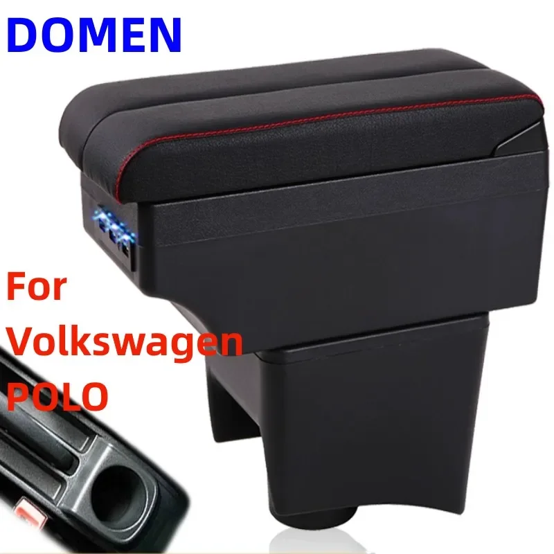 

For Volkswagen Polo Armrest Box Interior Parts Car Central Store Content With Retractable Cup Hole Large Space Dual Layer USB