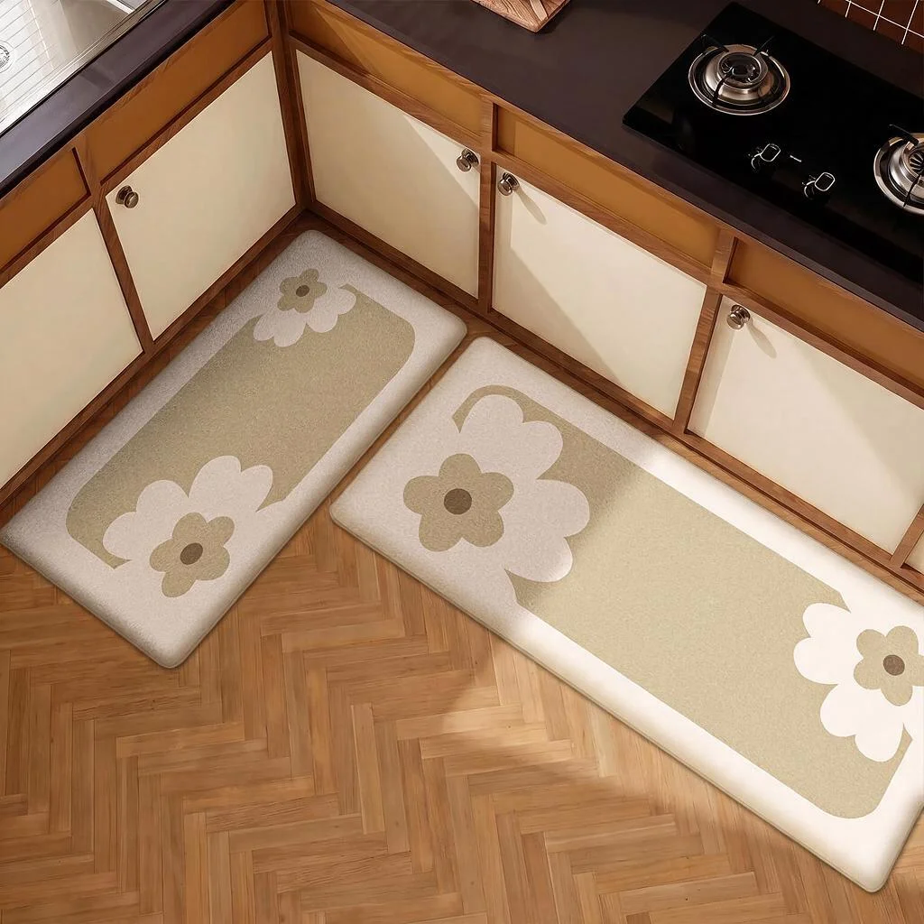Kitchen Bathroom Floor Mat Square Plush Flannel Rug Soft Non Slip Water Absorbent Mat for Toilet Entrance