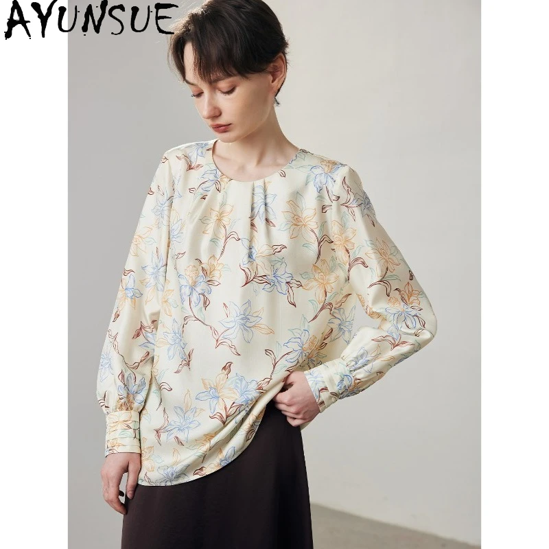 

AYUNSUE 100% Mulberry Silk Shirts & Blouses for Women Elegant Shirts Unique Top for Office Lady Woman Clothing Blusas De Mujer