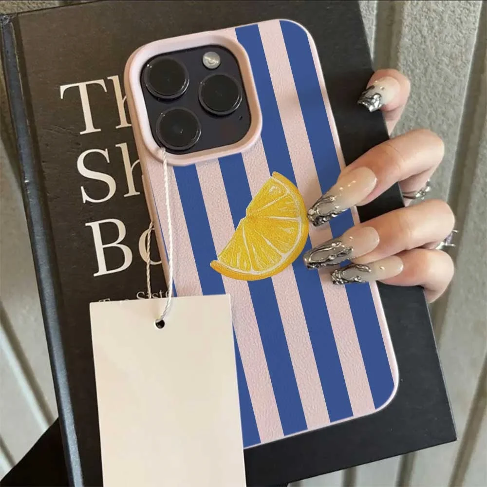 Blau-weiß gestreifte Zitronen-Handyhülle für iPhone 17 16 15 14 13 12 11 Pro Max 16 15 Plus XR Silikon Matt Weiche Stoßfeste Hülle – Detail 7