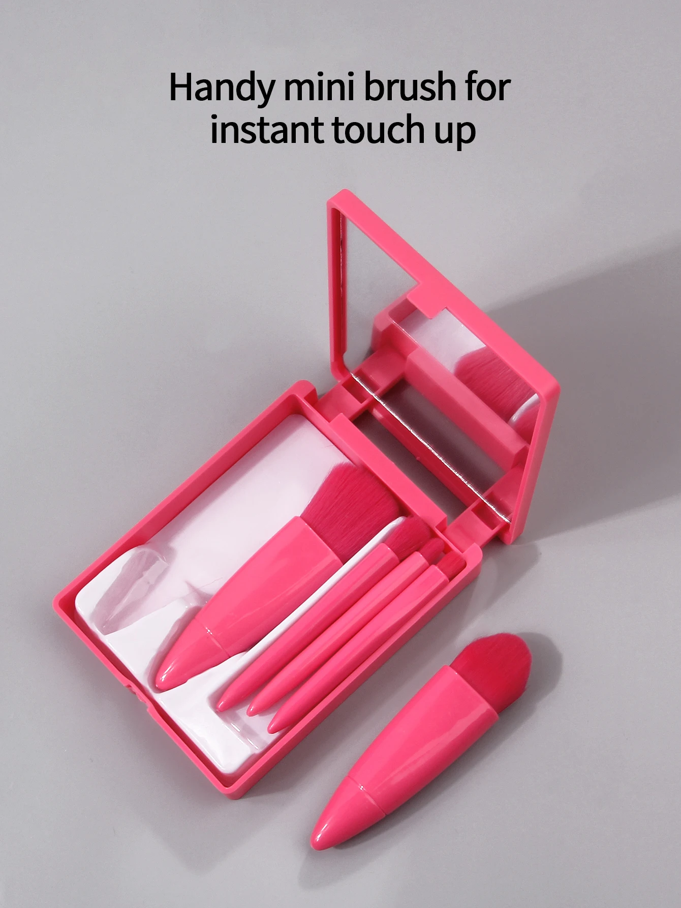 5pcs Mini Travel Portable Makeup Brush With Mirror Makeup Box,Multi-PurposeFoundation Make-Up Brush, Eye Shadow Brush,Lip Brush