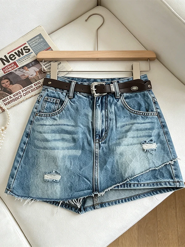 

High Waist Fake Two-Piece Loose Fit Korean Style Denim Short Skirt Pants Women's Summer New Slimming Versatile Hot Shorts