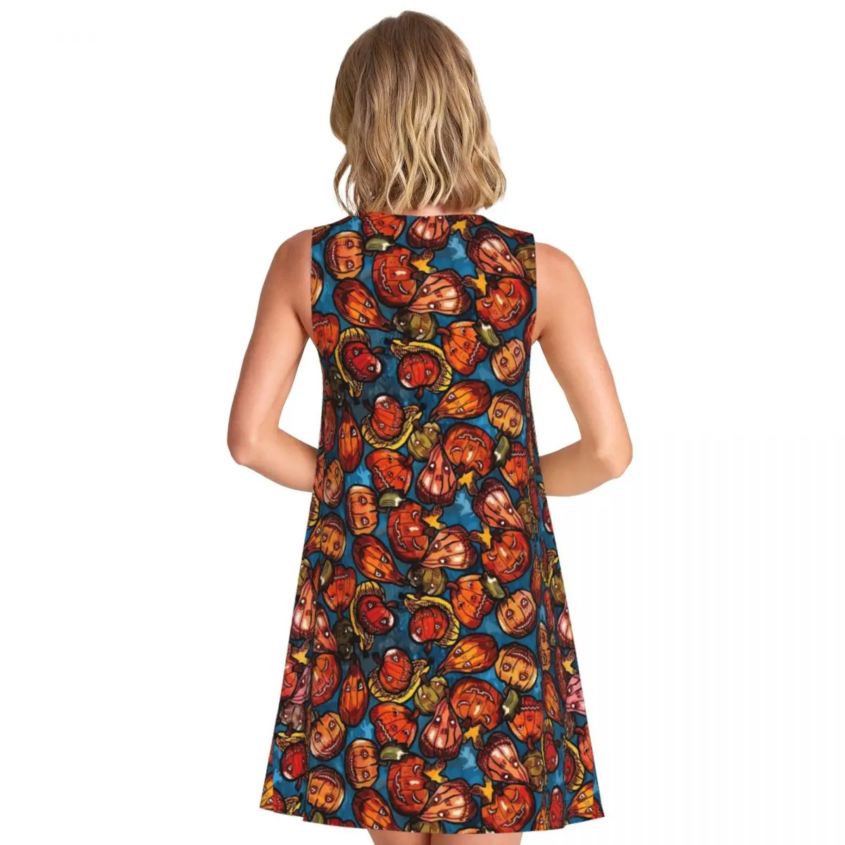 Pumpkins And Ghost Casual Dress Halloween Print Sleeveless Dresses Woman Round Neck Fashion Dress Spring Pattern Clothing Gift