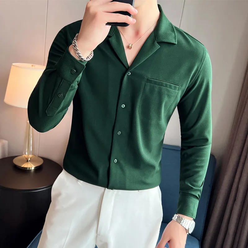 Men Spring High Quality V-Neck Stylish Long-Sleeved Shirts/Male Slim Fit Business And Casual Office Dress Shirts Tops 4XL