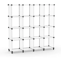 HOMIDEC Cube Storage Organizer 16-Cube Storage Bookshelf, regał z metalowym młotkiem (biały/czarny/przezroczysty) opcjonalnie