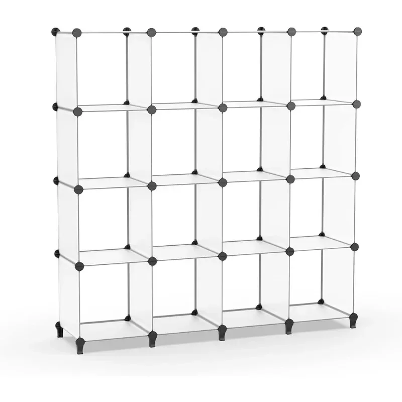 HOMIDEC Cube Storage Organizer 16-Cube Storage Bookshelf, Bookcase with Metal Hammer（White/Black/Transparent）optional