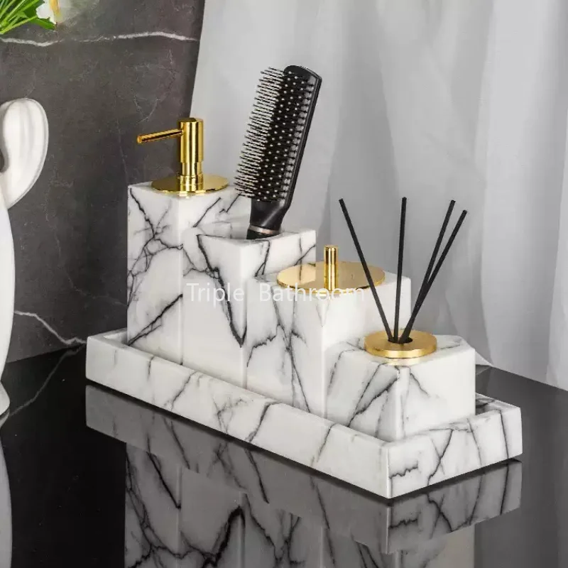 1pc Bathroom Marble Toiletries Storage Tray Toothbrush Holder Mouthwash Cup Shower Gel/hand Soap Bottle Bathroom Accessories
