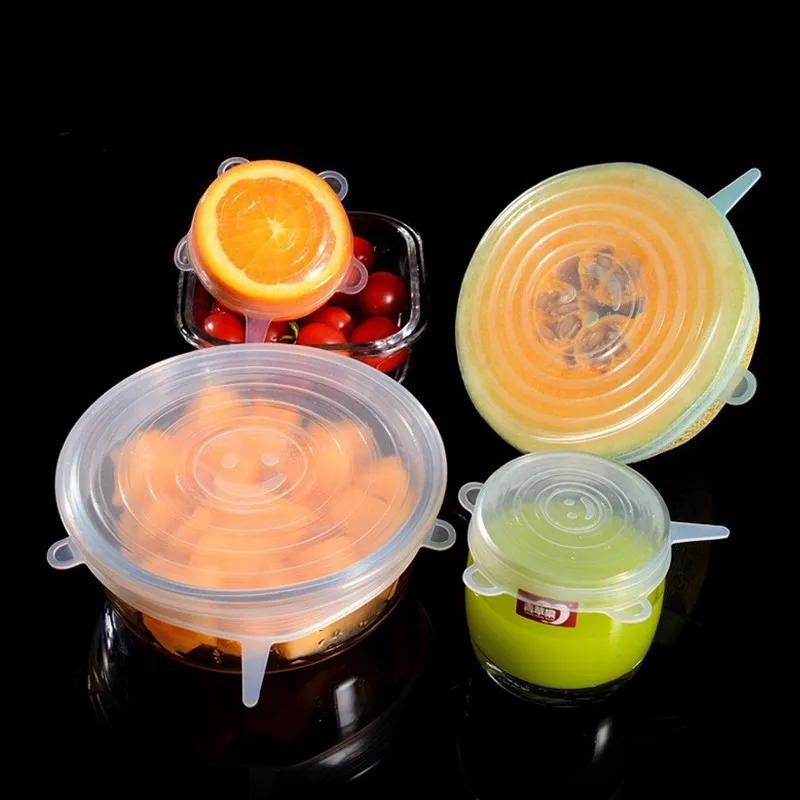 6 Pcs Silicone Cover Stretch Lids for Kitchen Microwave Food Covers Bowl Caps Elastic Silicone Lid Cap Universal Adaptable Lids