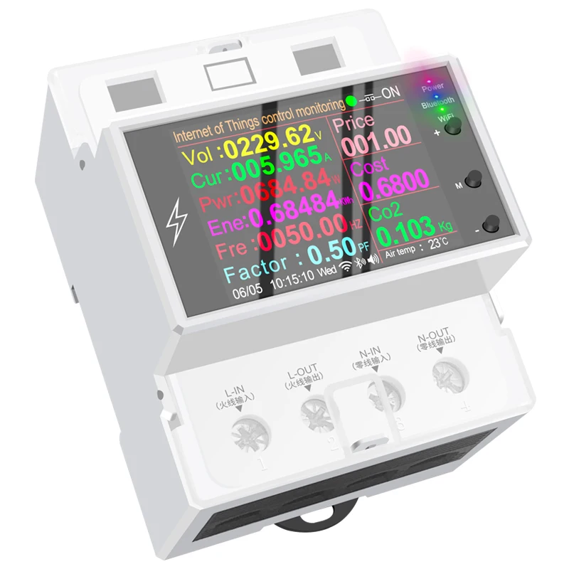 100A WIFI Din szyna inteligentny przełącznik zdalnego sterowania AC 220V 110V cyfrowy miernik częstotliwości mocy Volt Amp Kwh