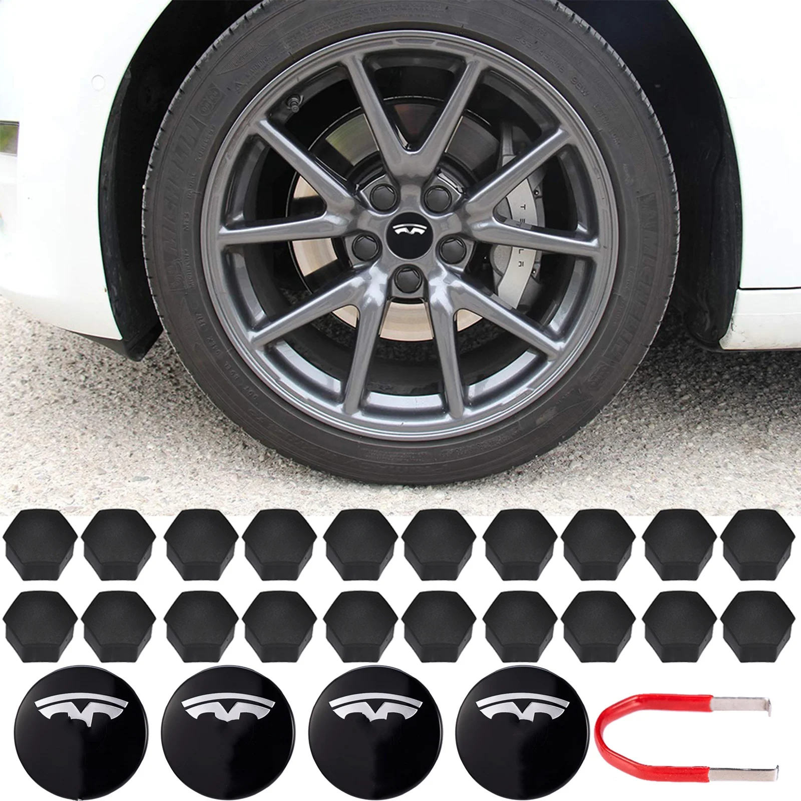 Tesla Dust-proof Cover Wheel Conversion Kit Car Wheel Hubcap Center Cap andTire Cap Screw Cap Accessories for Tesla Model S/3/Y