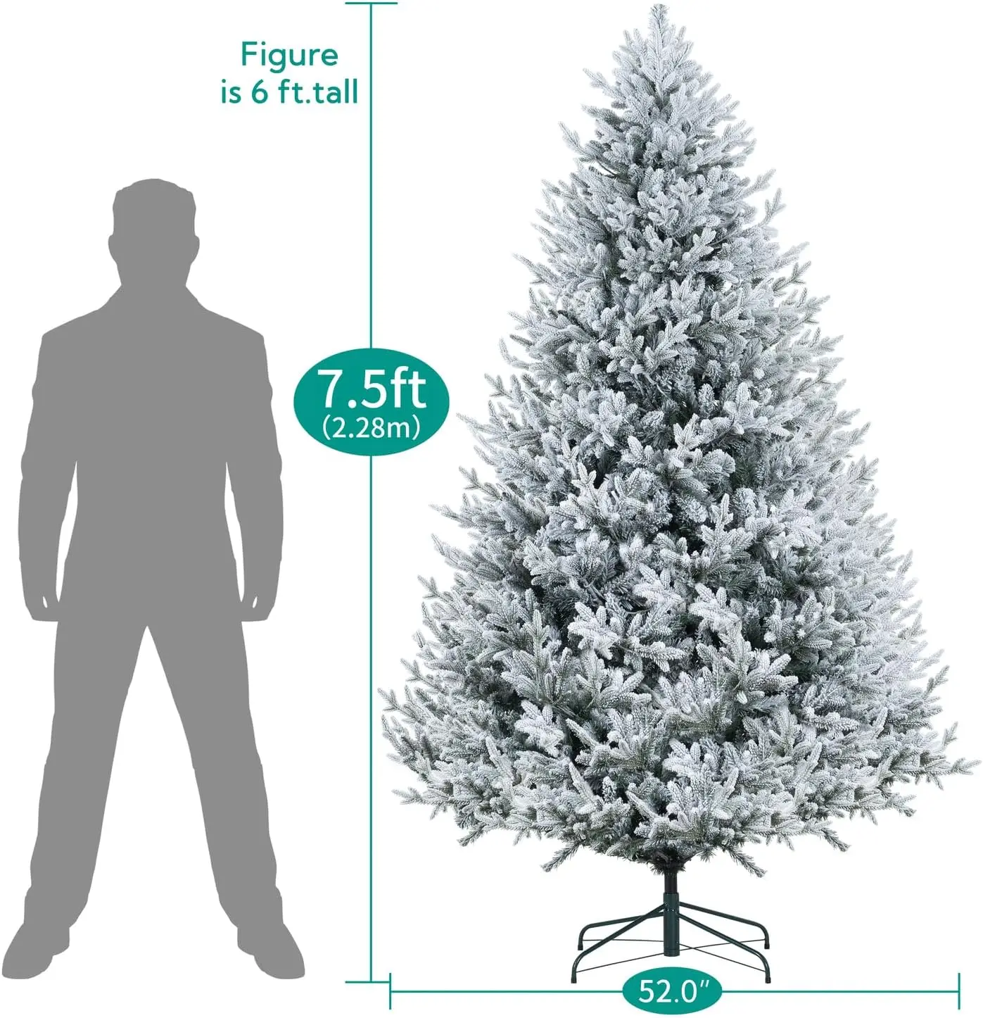 7.5ft Christmas Tree with  Realistic Snow Flocked Christmas Tree Prelit with 3266 Branch Tips, 650 Warm Lights and Metal Stand