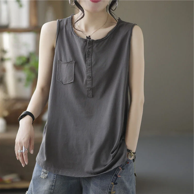 plus Size Women's Sleeveless Loose Fit Vest Top Mid-Length Base Layer Meat Concealing Slimming Trendy Summer Fashion