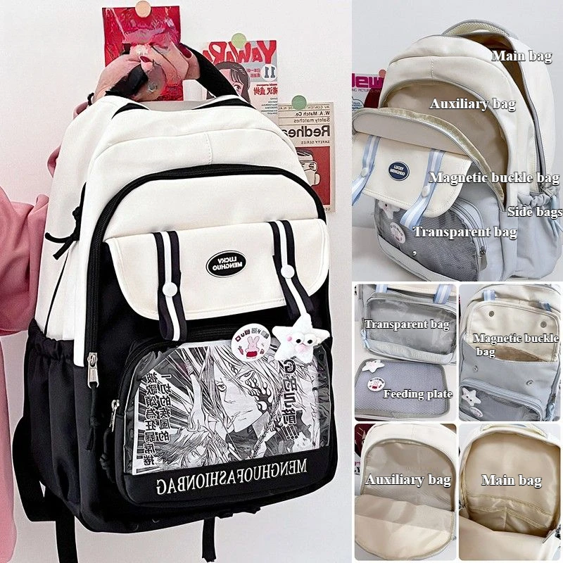 

Ba Chi Pain Bag Backpack Japanese Ins Versatile School Bag Transparent Student Large Capacity Travel Backpack Color Matching