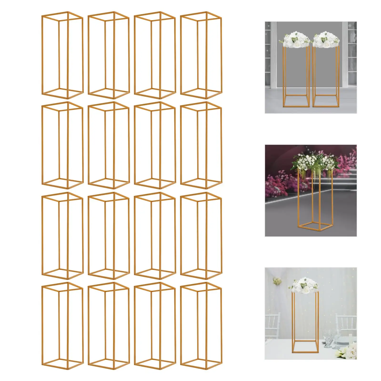16 Pcs Metal Flower Stand, 23.62 Inch Tall Wedding Flower Stand Rectangular Flower Rack Vase Metal Plant Stands Indoor for Wedding