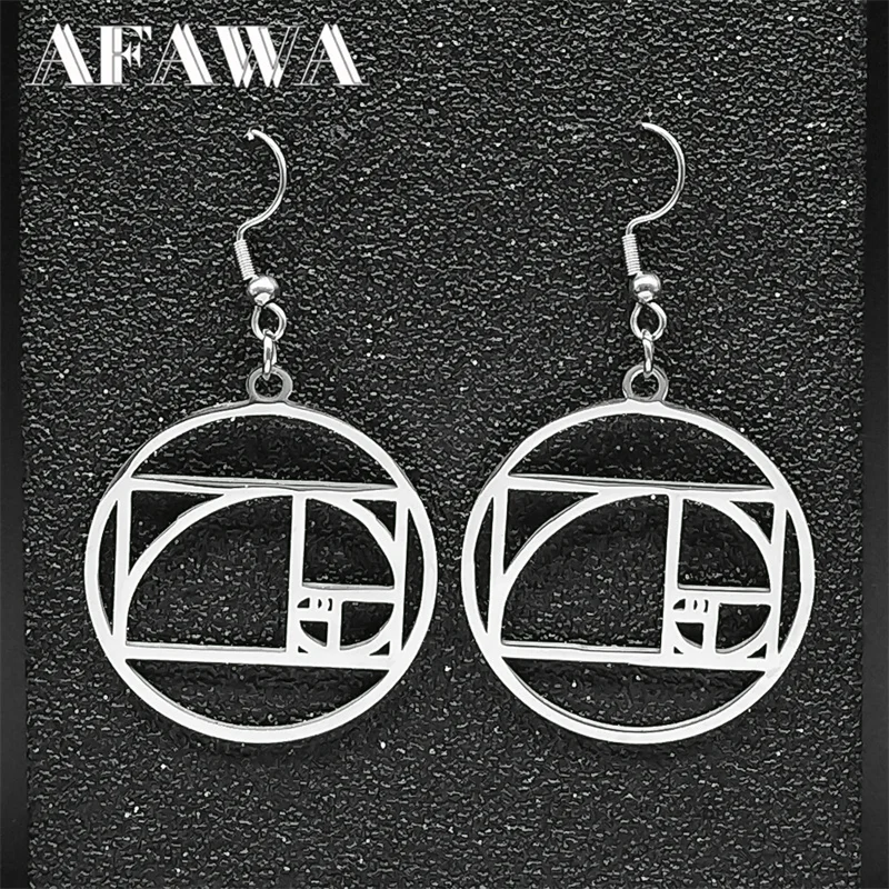 

Fibonacci Sequence Golden Ratio Round Dangle Earrings for Women Stainless Steel Geometric Math Technical Drop Earring Jewelry