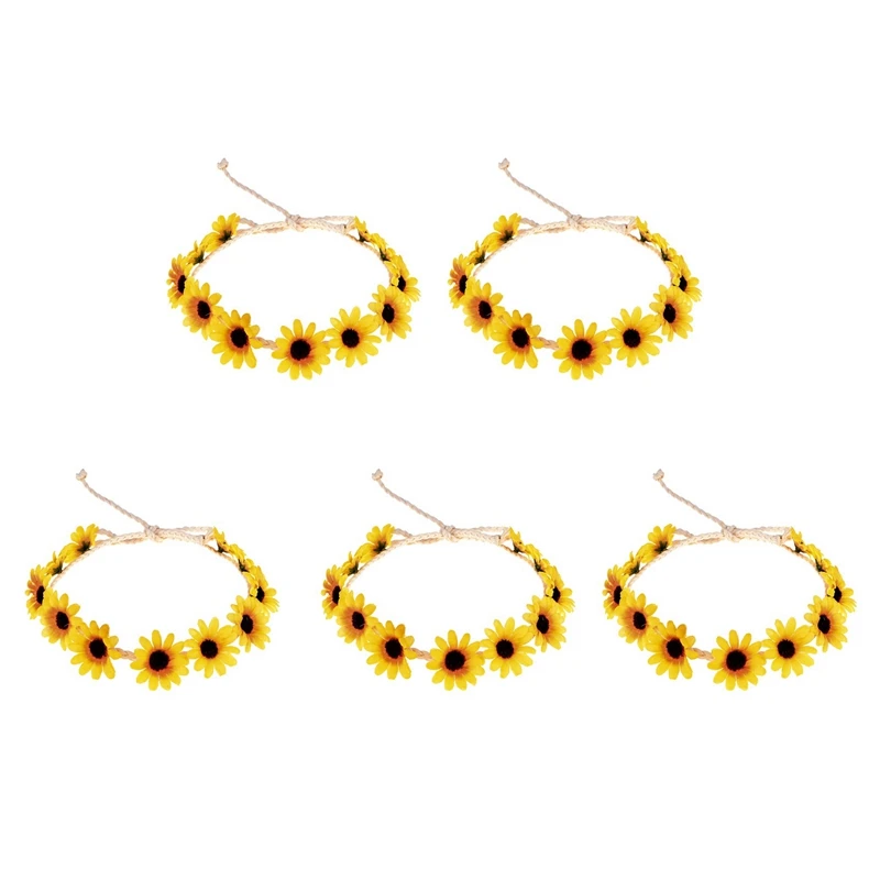 5X ดอกไม้ฤดูใบไม้ร่วง Sunflower Crown อุปกรณ์เสริมผมเจ้าสาว Tiara วันหยุดผม Sunflower อุปกรณ์เสริมผม
