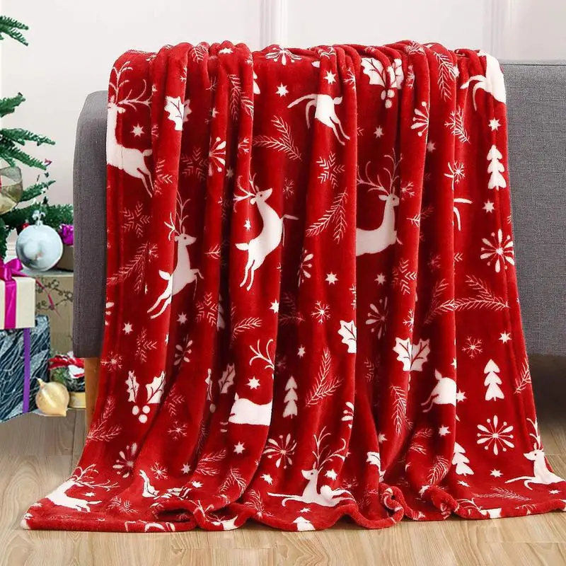 

Soft Warm Christmas Printed Blanket Double Side Fleece Blanket For Home Bed Sofa Cozy Couch Winter Supplies Christmas Decoration