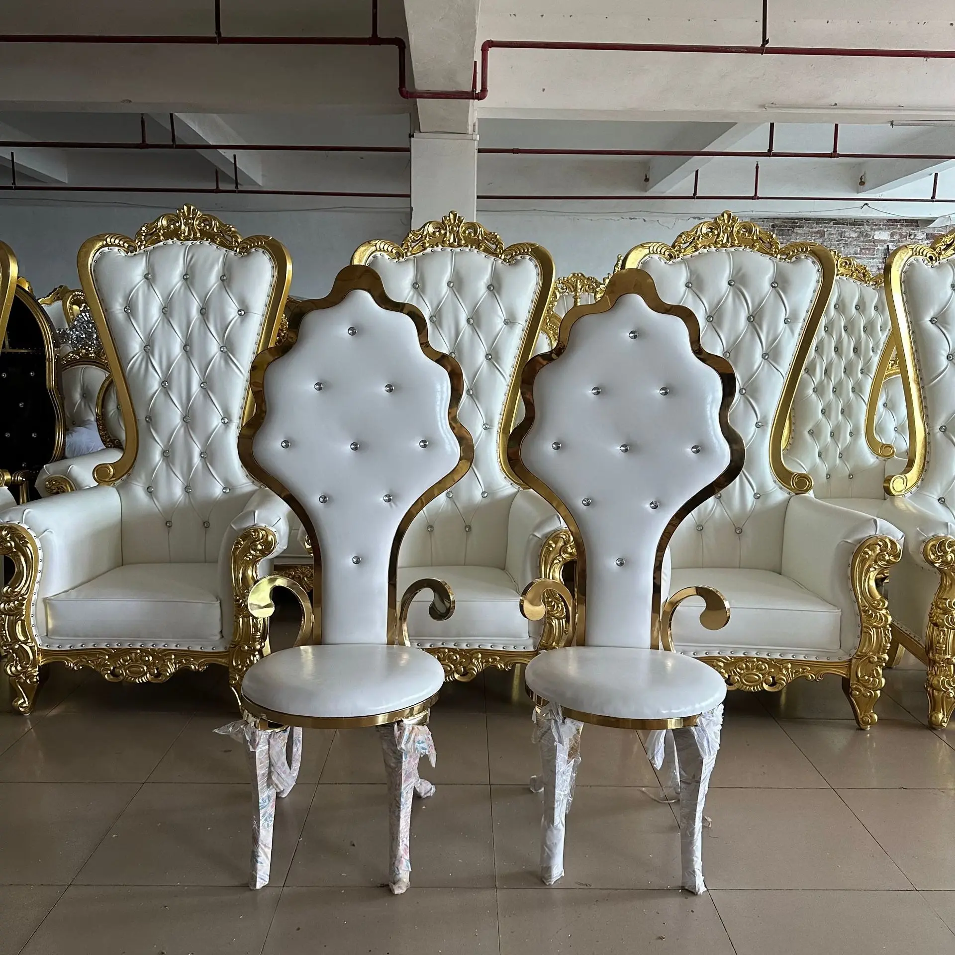 

Stainless steel gold high back groom and bride master chair wedding banquet party armchair