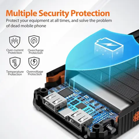 20000mAh solcellsladdare med bärbar solcellsladdare, vattentät, dubbla 5V USB-portar, 2 LED-lampor, ficklampa för mobiltelefon, utomhusbruk 8 best sales powerbank för mobiltelefon - №3