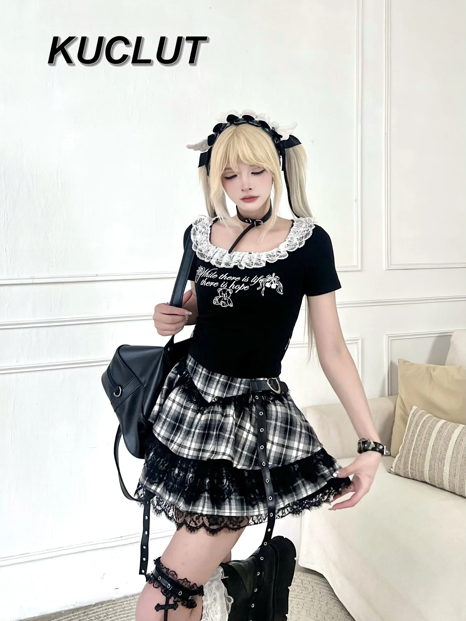 Traje informal de verano, subcultura de estilo japonés, conjunto de camiseta y falda de manga corta para niñas, conjuntos de 2 piezas, trajes para mujer