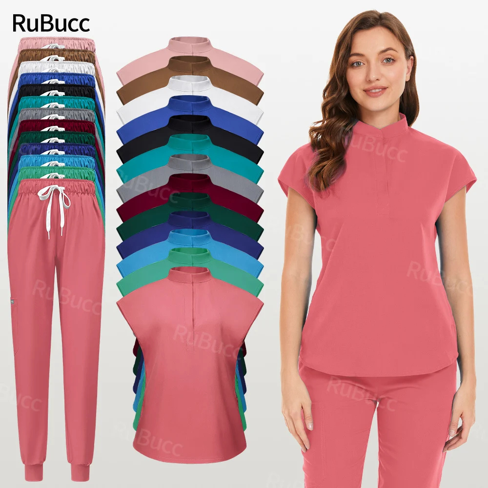 Scrubs-uniformes médicos para mujer, uniforme escolar de Color sólido, conjunto de cirugía Dental, salón de belleza, ropa de trabajo de limpieza, venta al por mayor