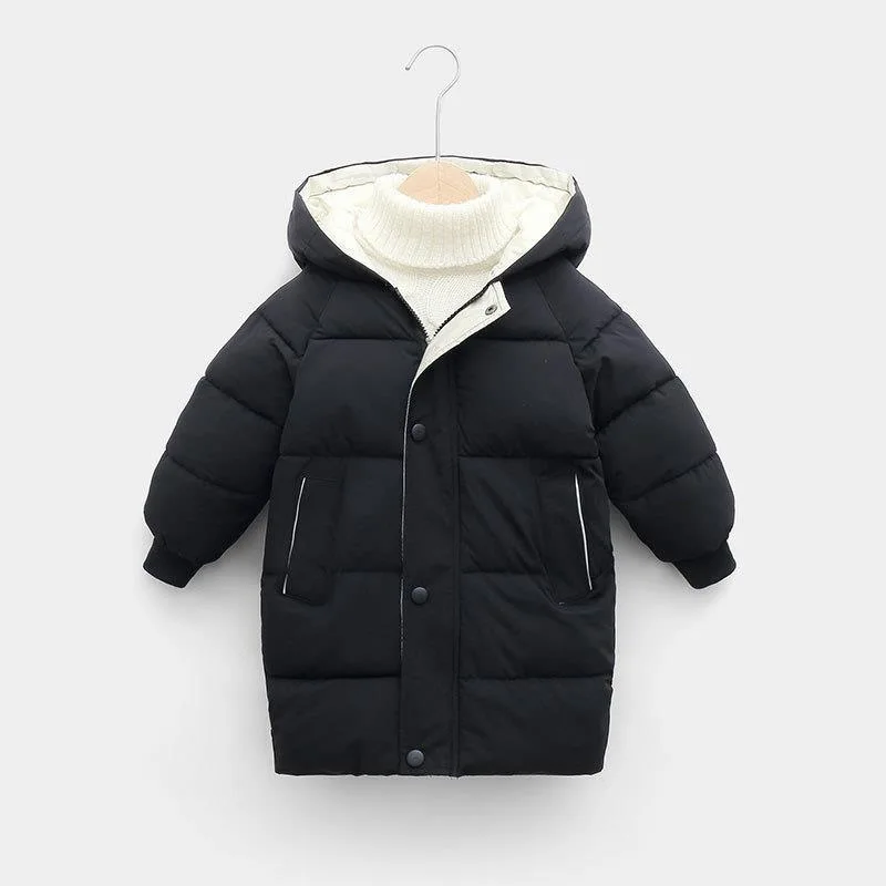 1pcs Boys Girls Cotton-Padded Coats Kids Long Down Autumn Winter Teen Cotton Clothes Outerwear Big Children Thicken Warm Jacket